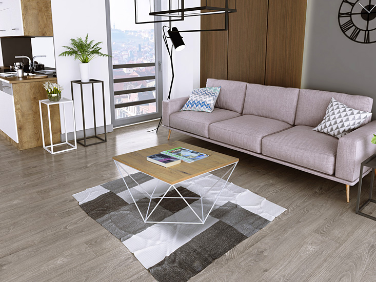 Wizualizacja stolika kawowego Mokita 3X dąb lancelot+biały