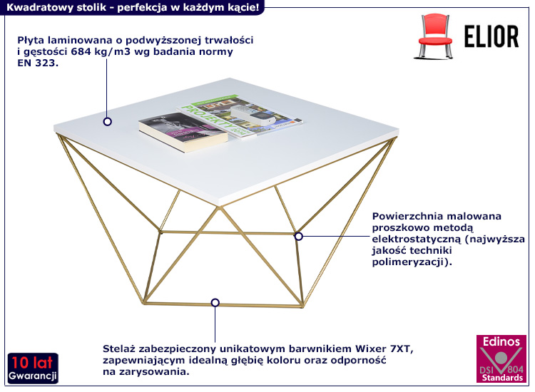 Druciany stolik kawowy Mokita 4X biały+złoty