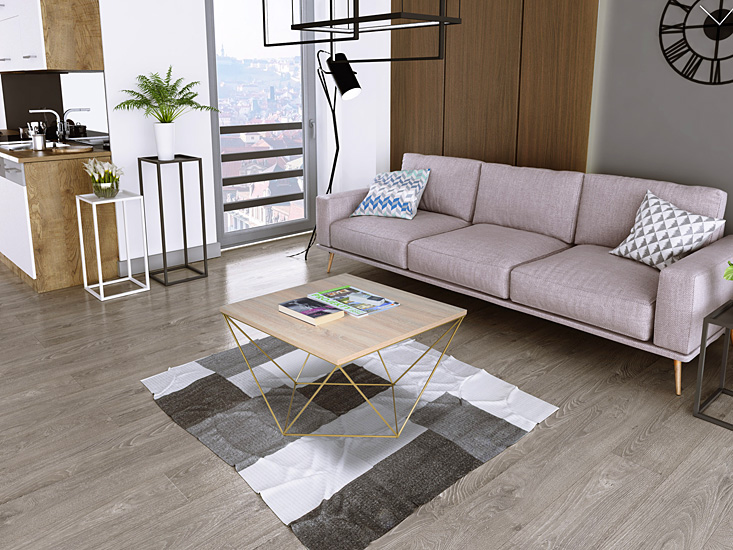 Wizualizacja stolika kawowego Mokita 4X dąb sonoma+złoty