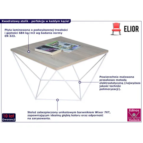 Nowoczesny stolik kawowy Galapi 4X dąb sonoma biały