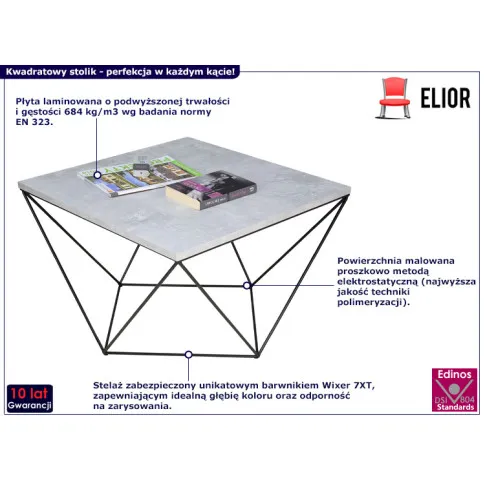 Nowoczesny stolik kawowy Galapi 4X beton czarny