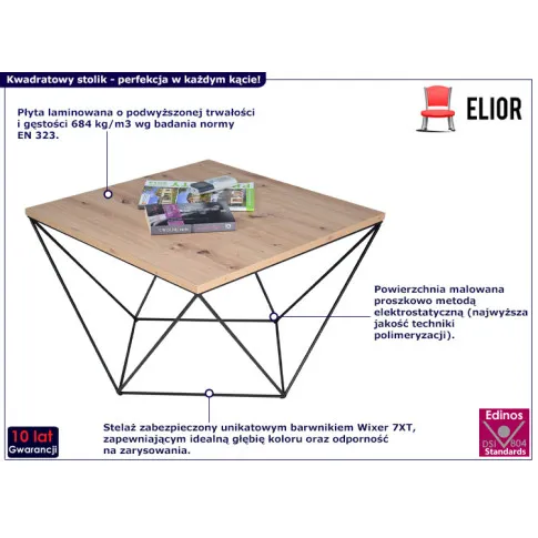 Nowoczesny stolik kawowy Galapi 4X dąb artisan czarny