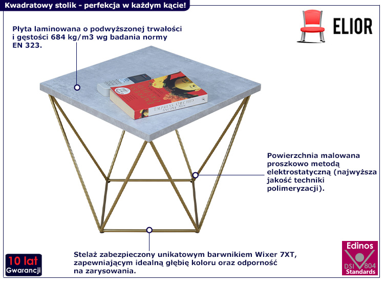 Druciany stolik kawowy Mokita 5X beton+złoty