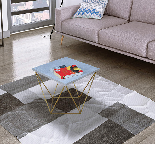 Wizualizacja stolika kawowego Mokita 5X beton+złoty