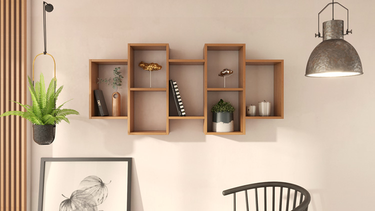 Półka ścienna do salonu, kuchni Fremont, 3X olcha
