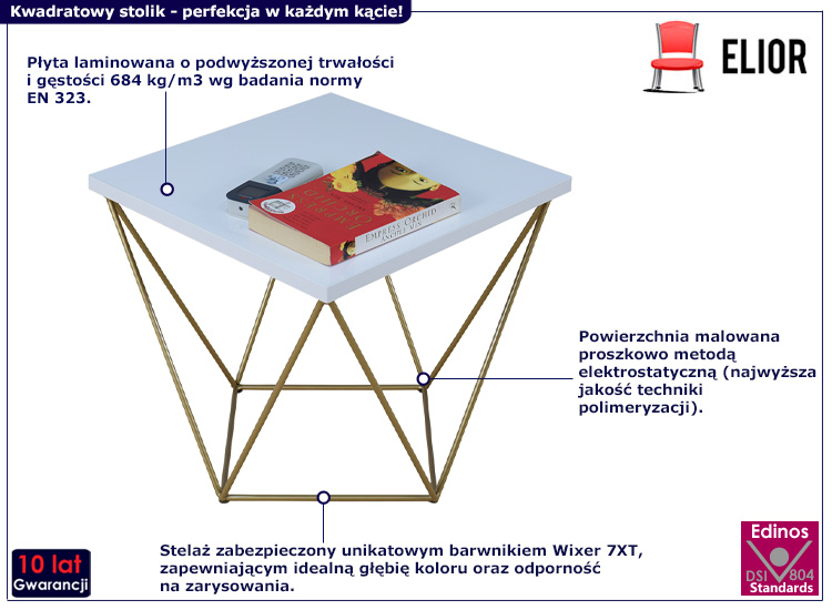 Druciany stolik kawowy Galapi 5X biały+złoty