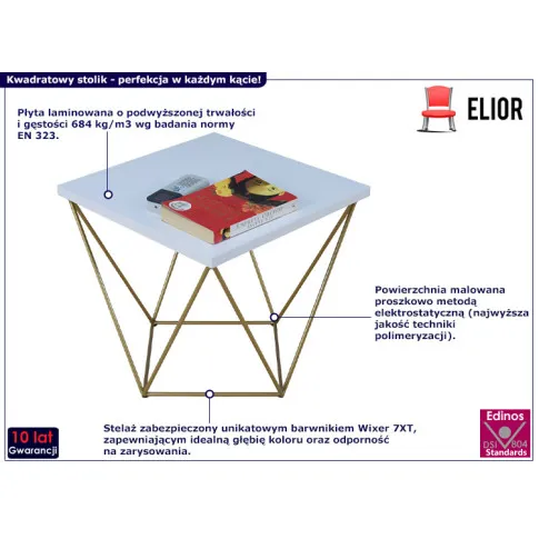 Nowoczesny stolik kawowy Galapi 5X biały złoty