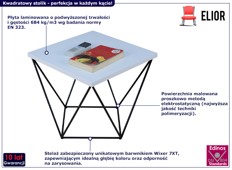 Druciany stolik kawowy Galapi 5X biały+czarny