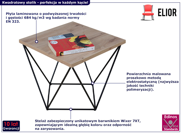 Druciany stolik kawowy Mesa 5X dąb artisan+czarny