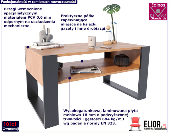 Prostokątna ława kawowa z półką do salonu Elsa
