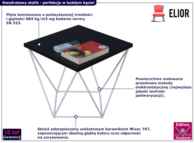 Druciany stolik kawowy Galapi 5X czarny+biały