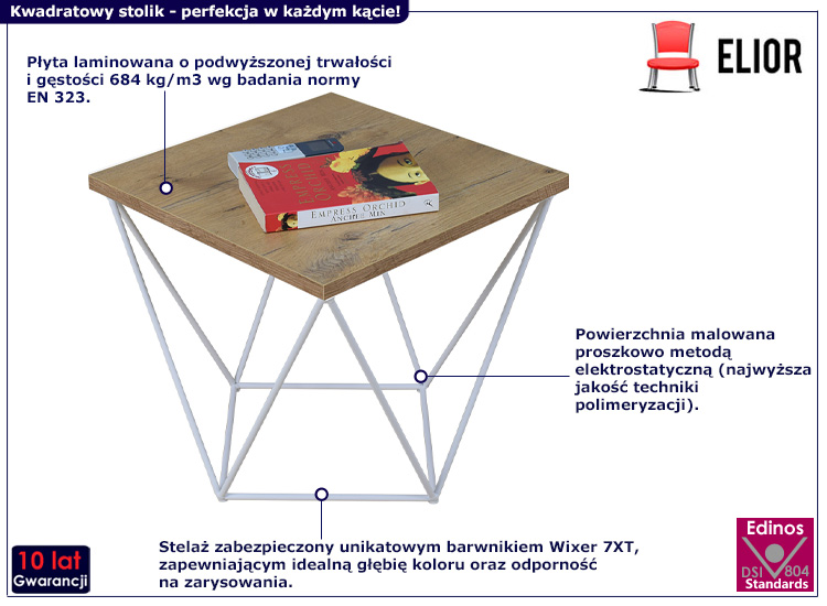 Druciany stolik kawowy Galapi 5X dąb lancelot+biały