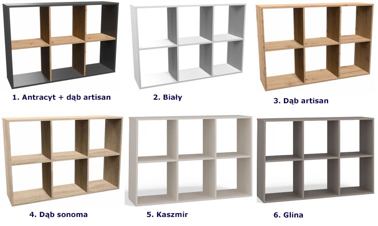 Kolory ażurowego regału 6 półek Atela 4X