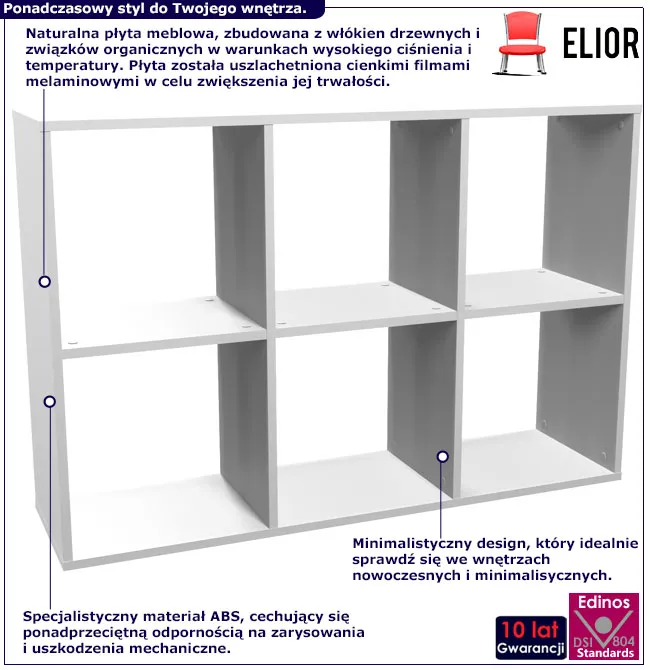 Infografika ażurowego regału do salonu białego Atela 4X