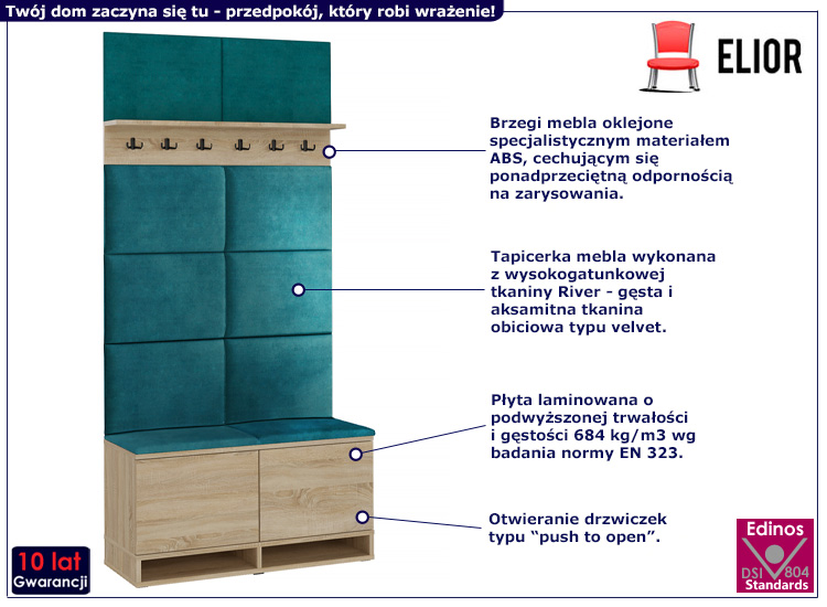 Garderoba do przedpokoju Somena 3X dąb sonoma+zielń morska