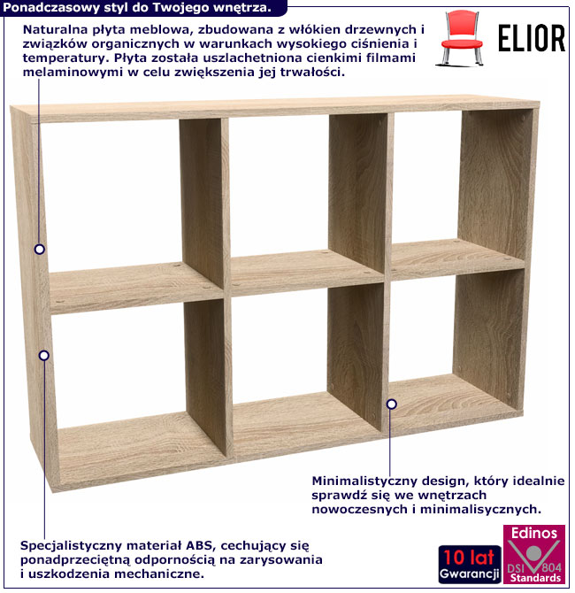 Infografika ażurowego regału do salonu dąb sonoma Atela 4X