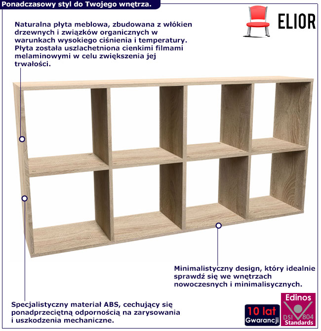 Infografika regału typu kostka dąb sonoma Begonis 5X