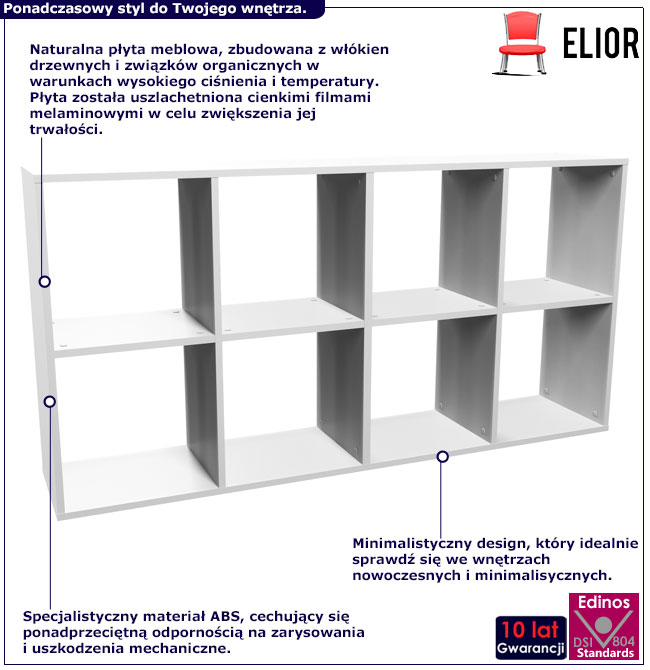 Infografika regału typu kostka biały Begonis 5X