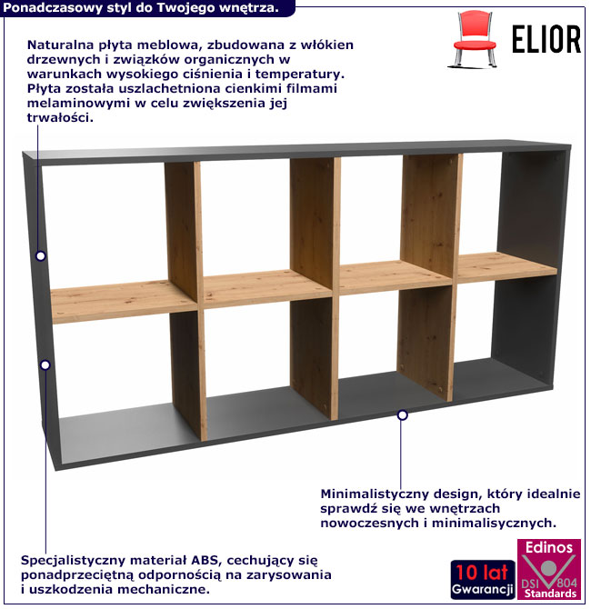 Infografika regału typu kostka dąb artisan antracyt Atela 5X