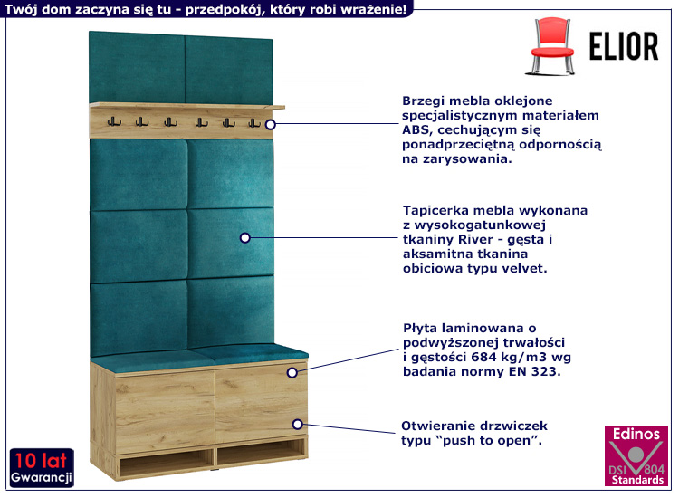 Garderoba do przedpokoju Fortuna 4X dąb craft+zieleń morska