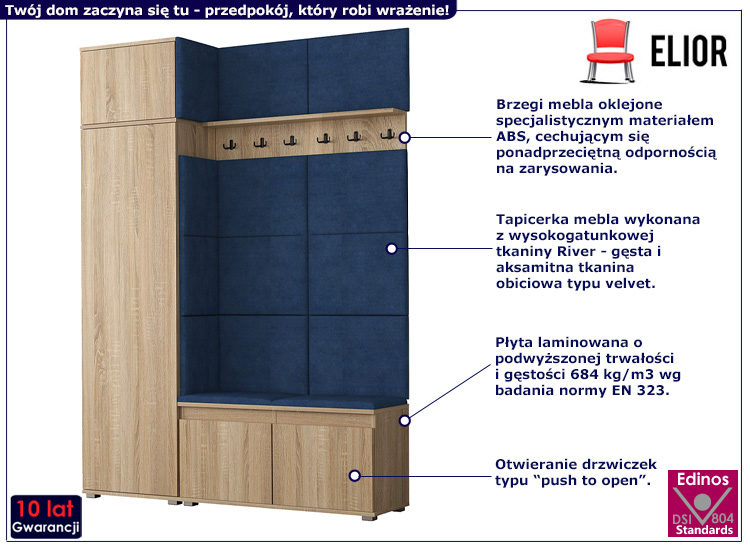 Garderoba do przedpokoju Prufis 3X dąb sonoma+granat