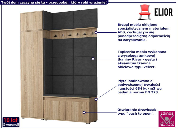 Garderoba do przedpokoju Prufis 3X dąb sonoma+szary