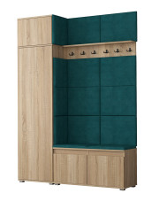 Garderoba z welurowym panelem ściennym dąb sonoma + zieleń morska - Prufis 3X w sklepie Edinos.pl