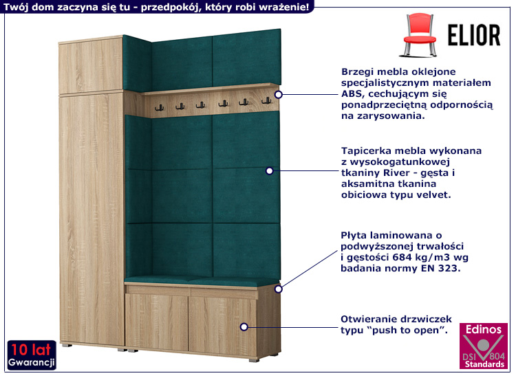 Garderoba do przedpokoju Prufis 3X dąb sonoma+zielony
