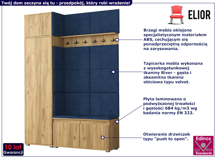 Garderoba do przedpokoju Prufis 4X dąb craft+granat