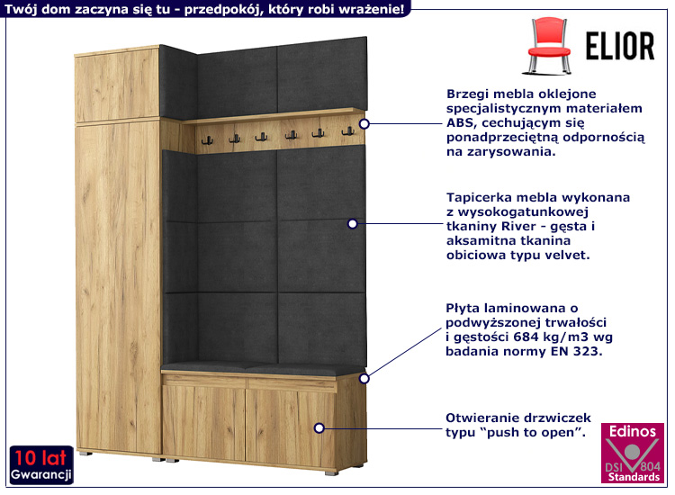 Garderoba do przedpokoju Prufis 4X dąb craft+szary