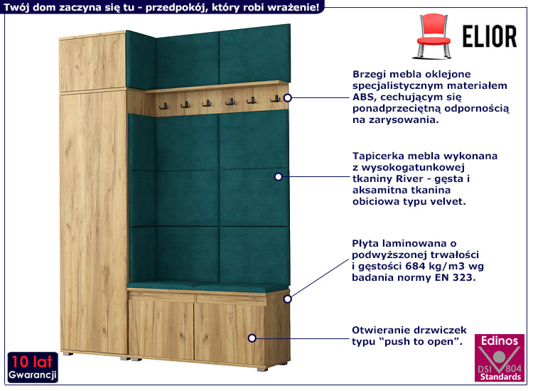 Garderoba do przedpokoju Prufis 4X dąb craft+zieleń morska