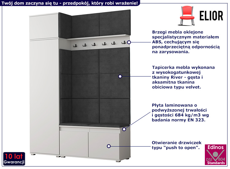 Garderoba do przedpokoju Prufis 5X biały+szary