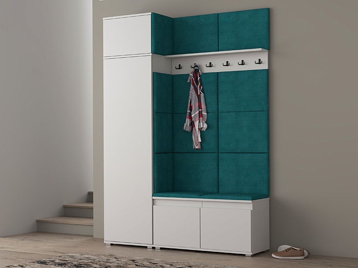 Komplet mebli do przedpokoju Linez 5X biały+zieleń morska