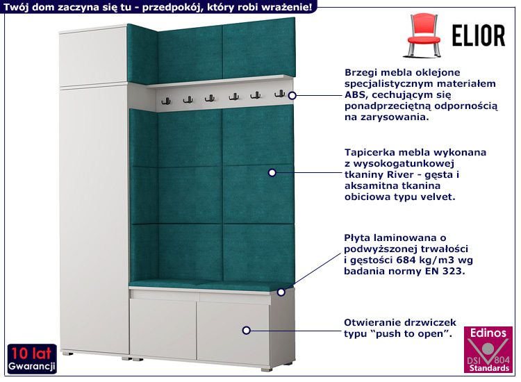 Garderoba do przedpokoju Linez 5X biały+zieleń morska
