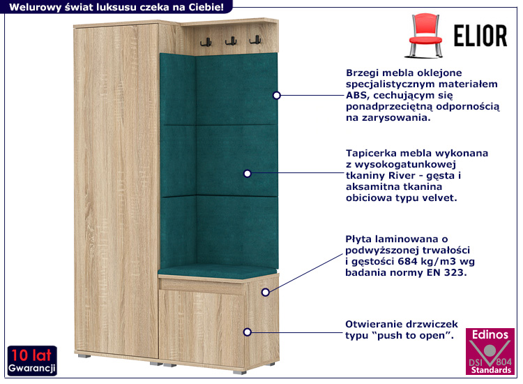 Garderoba do przedpokoju Furol 3X dąb sonoma+zieleń butelkowa