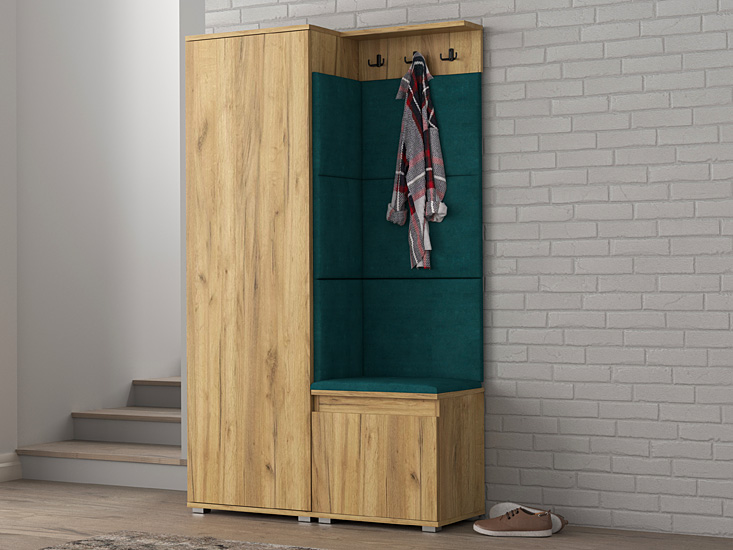 Komplet mebli do przedpokoju Fazo 4X dąb craft+zieleń butelkowa