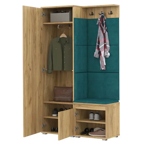 Wnętrze garderoby Furol 4X dąb craft zieleń butelkowa