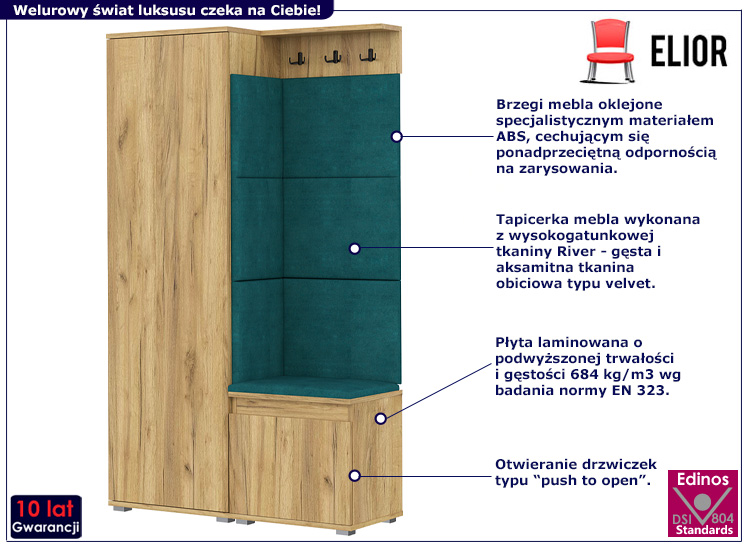 Garderoba do przedpokoju Fazo 4X dąb craft+zieleń butelkowa