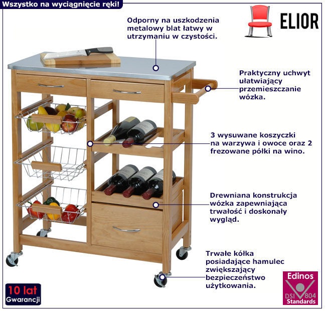 Mobilny wózek kelnerski z półkami na butelki wina Arno 3X