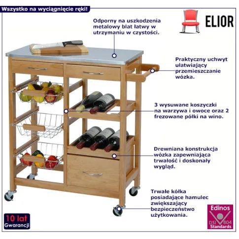 Wózek kuchenny z szufladami i półkami na wino Kliv 3X