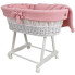 różowe mobilne łóżeczko dla niemowlaka wiklinowy kosz mojzesza na drewnianym stelazu rolkowym loveso 4x