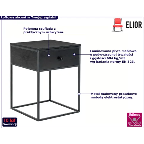 Czarna industrialna szafka nocna Argo