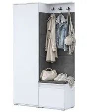 Biała garderoba, szafa z szarym siedziskiem tapicerowanym - Fazo 5X w sklepie Edinos.pl