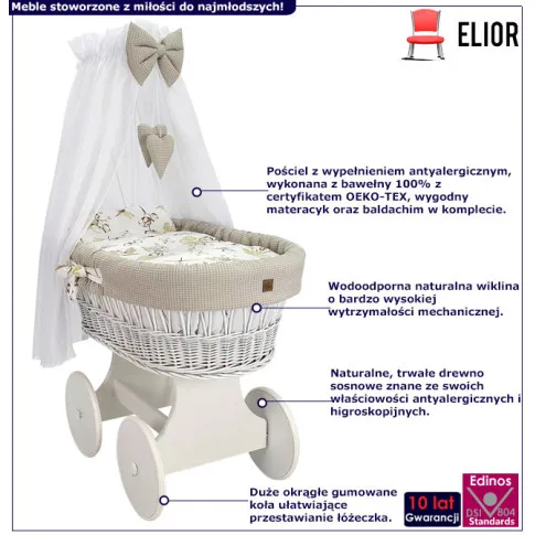 infografika kosz mojżesza na stelażu z baldachimem loveso 5x bez