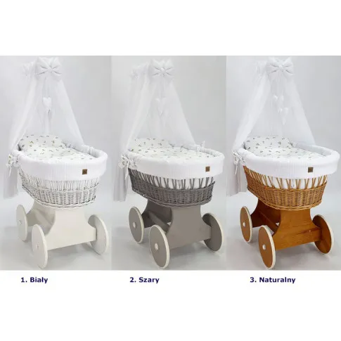 kolory kosza mojżesza na stelażu drewnianym z kolami z baldachimem