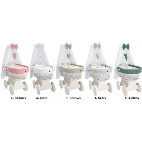 kolory łóżka dziecięcego kosz mojżesza z baldachimem kompletem poscieli stelazem na kolach loveso 5x