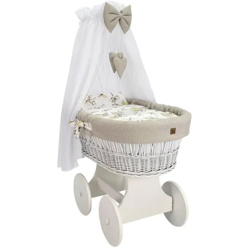kosz mojżesza łóżeczko dla niemowlaka na drewnianym stelażu z kołami i baldachimem loveso 5x