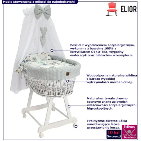 infografika kosz mojżesza na stelażu rolkowym z baldachimem szary loveso 6x