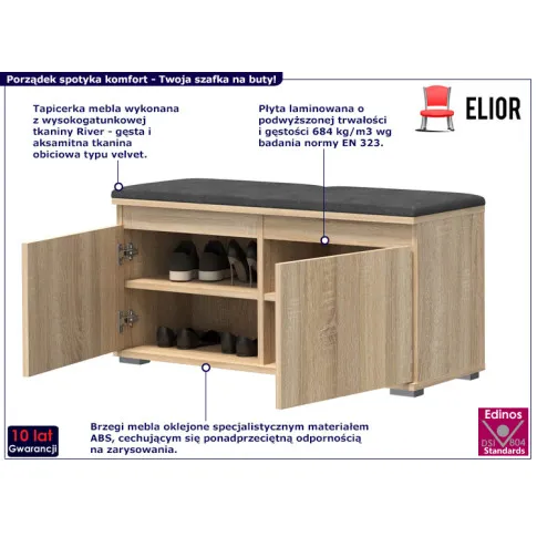 Szafka na buty z siedziskiem Miroli 3X dąb sonoma szary