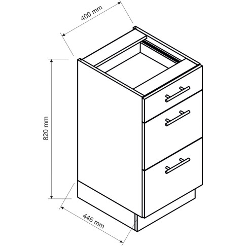 Wymiary dolnej szafki z szufladami 40cm Carbon 8X